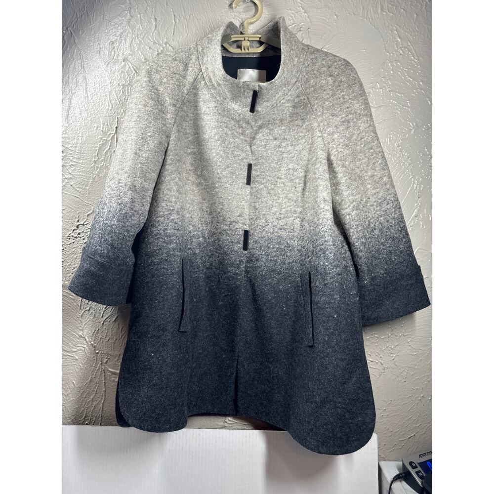 Nordstrom Wool Blend Black‎ Gray Swing Jacket Coat Lined 3/4 Sleeve Womens Sz XS